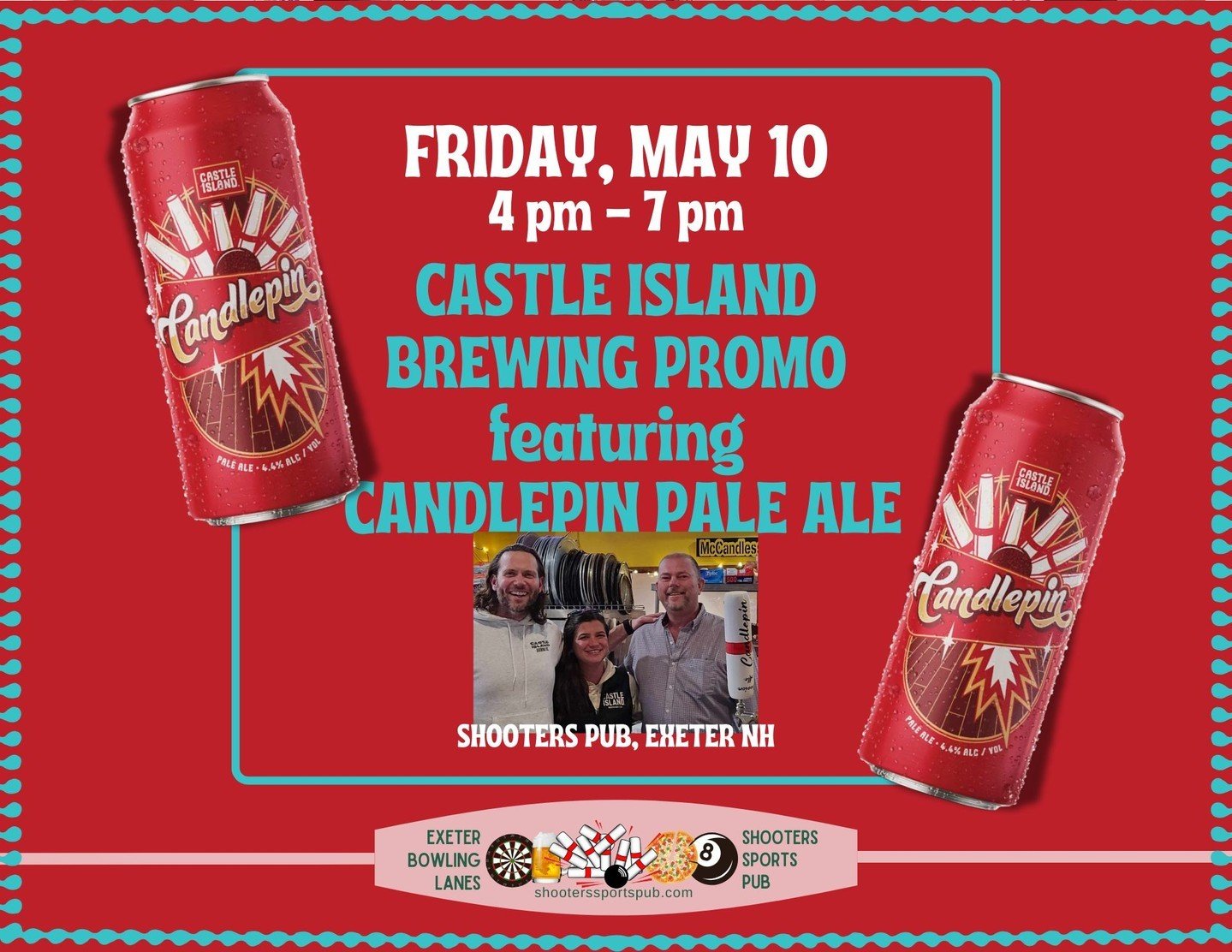 🍺🎵 This Friday, 5/10 from 4-7 PM, don't miss a moment of fun at Shooters! Dive into the Castle Island Brewing Candlepin Pale Ale Promo in our beer garden, and stick around as Tim Theriault takes the stage at 6 PM for an unforgettable night. ⁠
⁠
Two