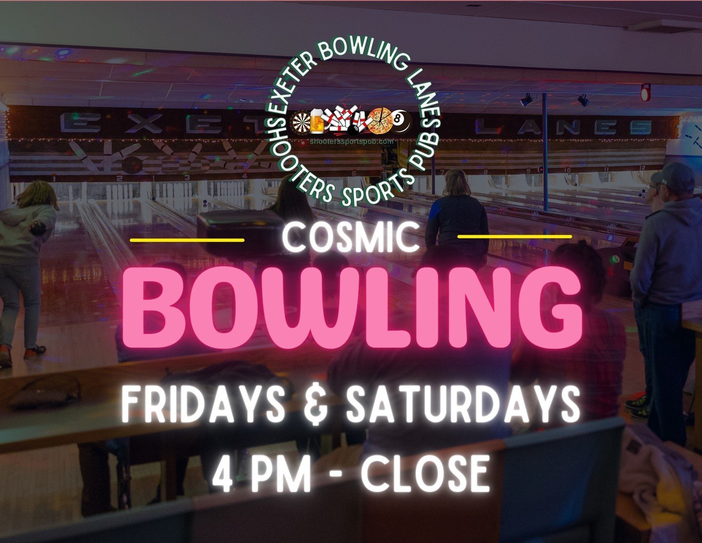 ✨🎳 Get ready for a striking Friday night! Cosmic Glow Candlepin Bowling lights up your weekend from 4 pm 'til we close. Let's glow crazy! 🌟 ⁠
⁠
#CosmicBowling #GlowAndBowl⁠