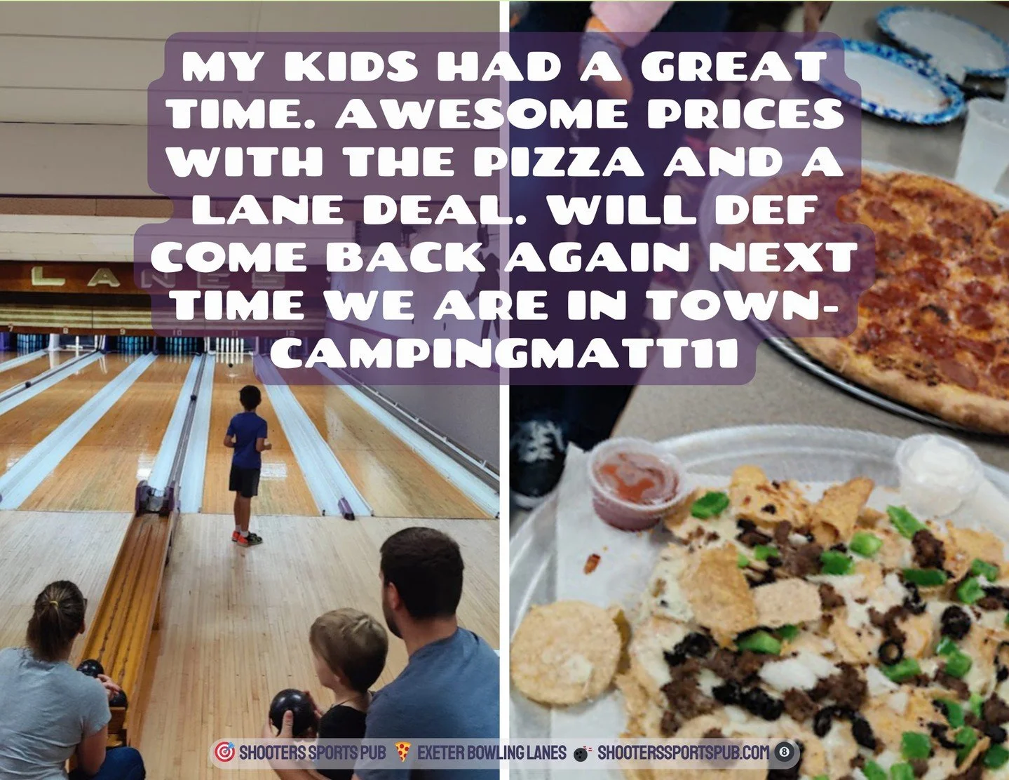 &ldquo;We&rsquo;ll definitely be back next time we&rsquo;re in town.&rdquo;⁠
⁠
Same, Matt. Same.⁠
⁠
Bowling + pizza + kids who leave tired = the most underrated vacation combo on the Seacoast.⁠
⁠
Plan your own pit stop&mdash;whether you&rsquo;re loca