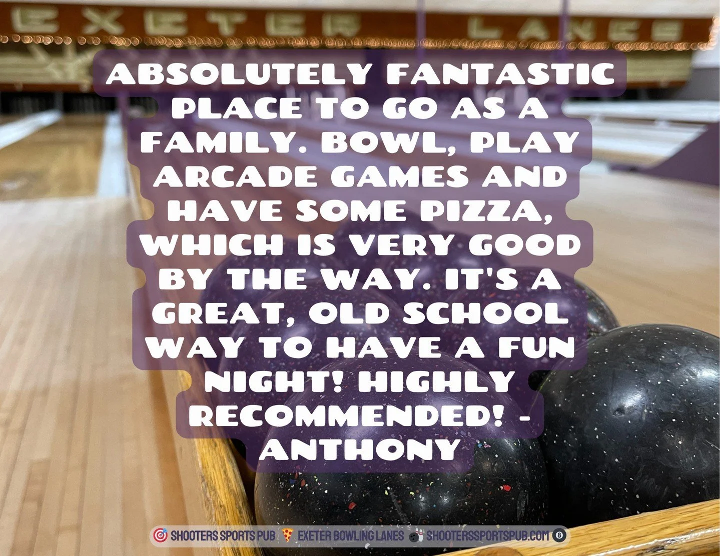 Old-school fun still hits the hardest.⁠
⁠
Thanks for the kind words!⁠
⁠
If you&rsquo;re looking for something real, something easy, and something everyone will remember, you&rsquo;ll find it right here in Exeter.⁠
⁠
Pizza, pins, and people who still 