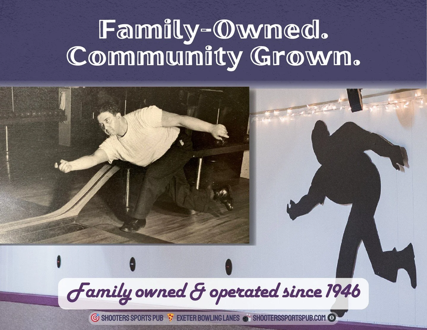 A lot has changed since 1946.⁠
⁠
What hasn&rsquo;t changed is our commitment to being part of this community -  family-owned, locally operated, and proud to keep the lanes rolling.⁠
⁠
Thanks for sharing your traditions with us, one game at a time.⁠