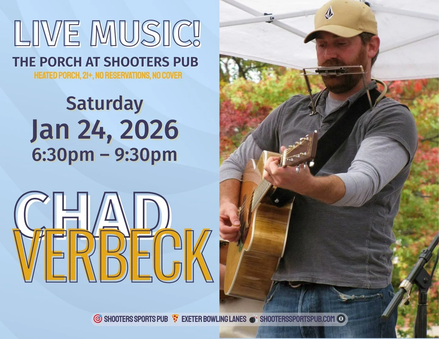 Here&rsquo;s what&rsquo;s coming up at Shooters as winter rolls on. Mark what matters to you and plan accordingly.⁠
&bull; Jan 24 &ndash; Chad Verbeck live music on the covered, heated porch⁠
&bull; Feb 7 &ndash; Todd Hearon &amp; Friends live at Sho