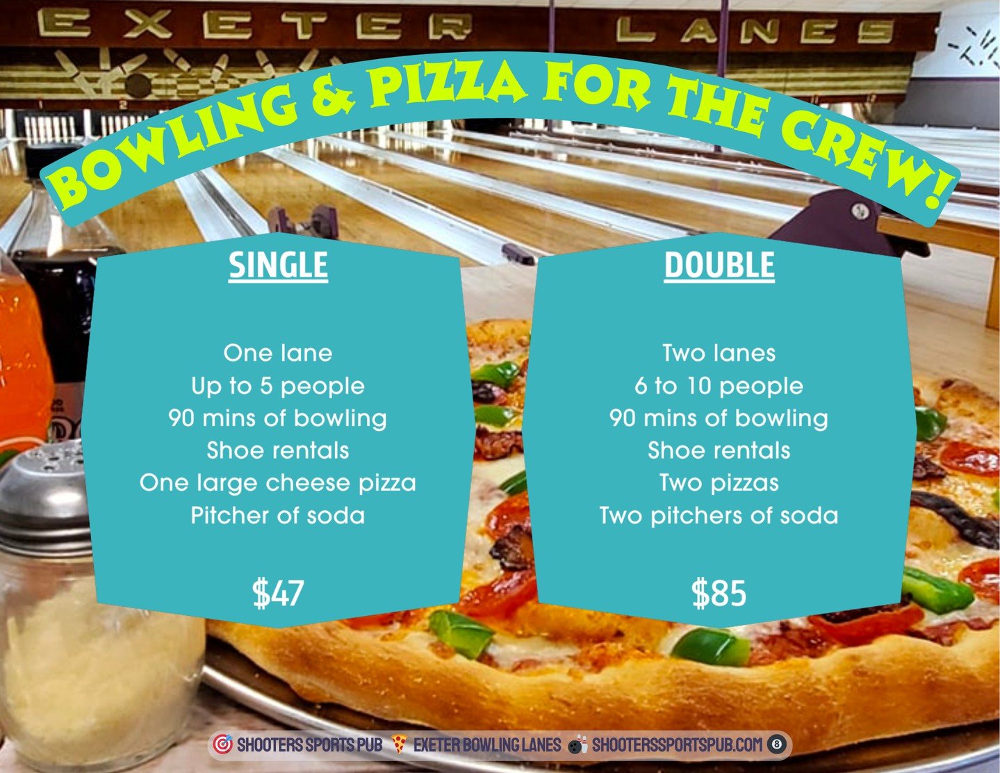 This is the setup that works when no one wants to over-plan.⁠
⁠
A few games, pizza in the middle, pitchers on the table, and everyone settling into their own pace. ⁠
⁠
Groups from Exeter, Newmarket, and Stratham tend to gravitate toward this because 