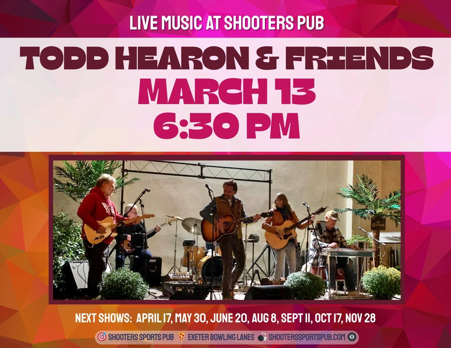 A heads-up on what&rsquo;s coming up at Shooters.⁠
Live music dates are booked, the St. Patrick&rsquo;s Day fundraiser is on the calendar, and spring shows are already locked in.⁠
Everything you need to know is on the graphics. Save the ones that mat