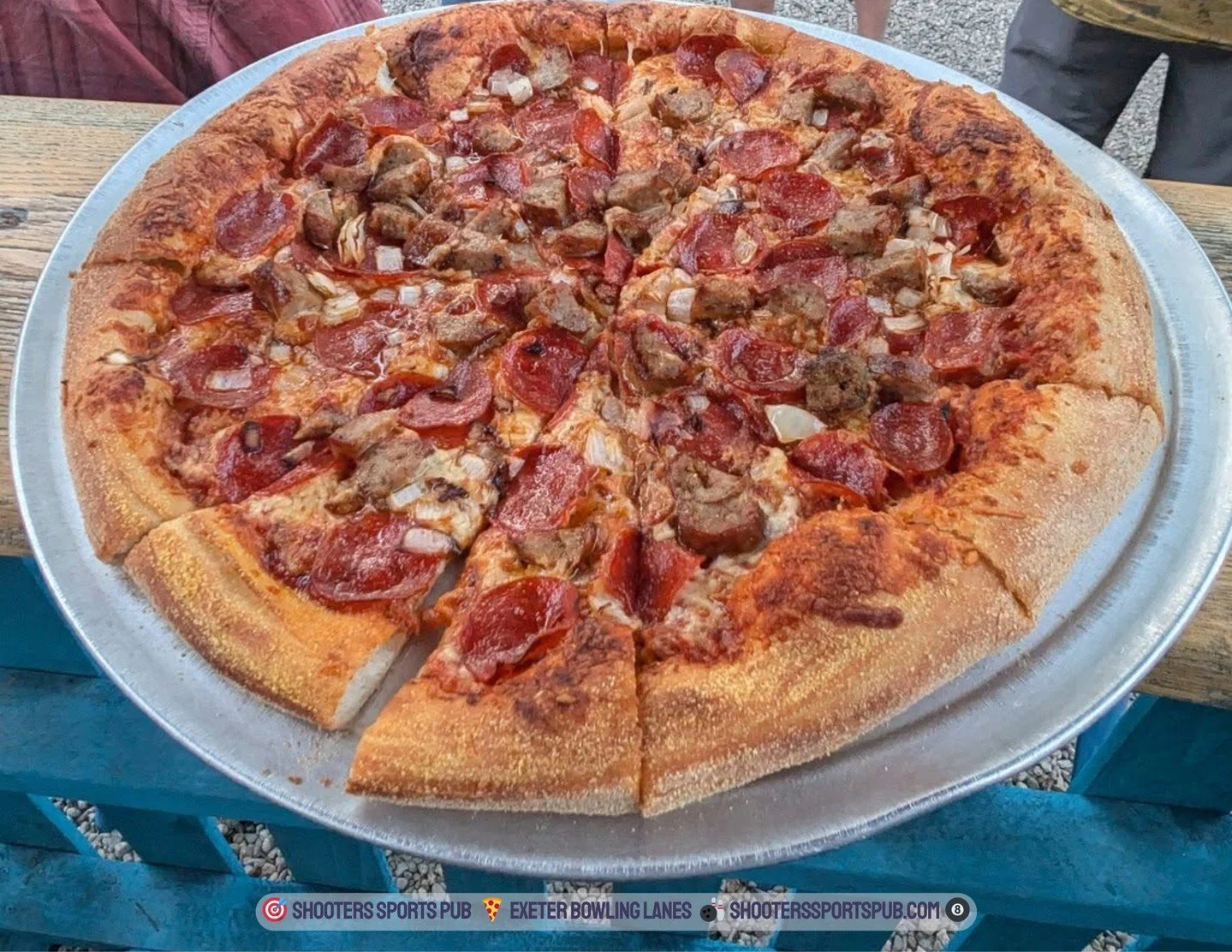 Pepperoni, sausage, onions.⁠
Thick crust with that golden edge and a little char where it counts.⁠
⁠
Nothing fancy. Just a solid pizza done right.⁠
Grab a table, order a round, and stay a while.⁠
⁠
Kitchen&rsquo;s open.