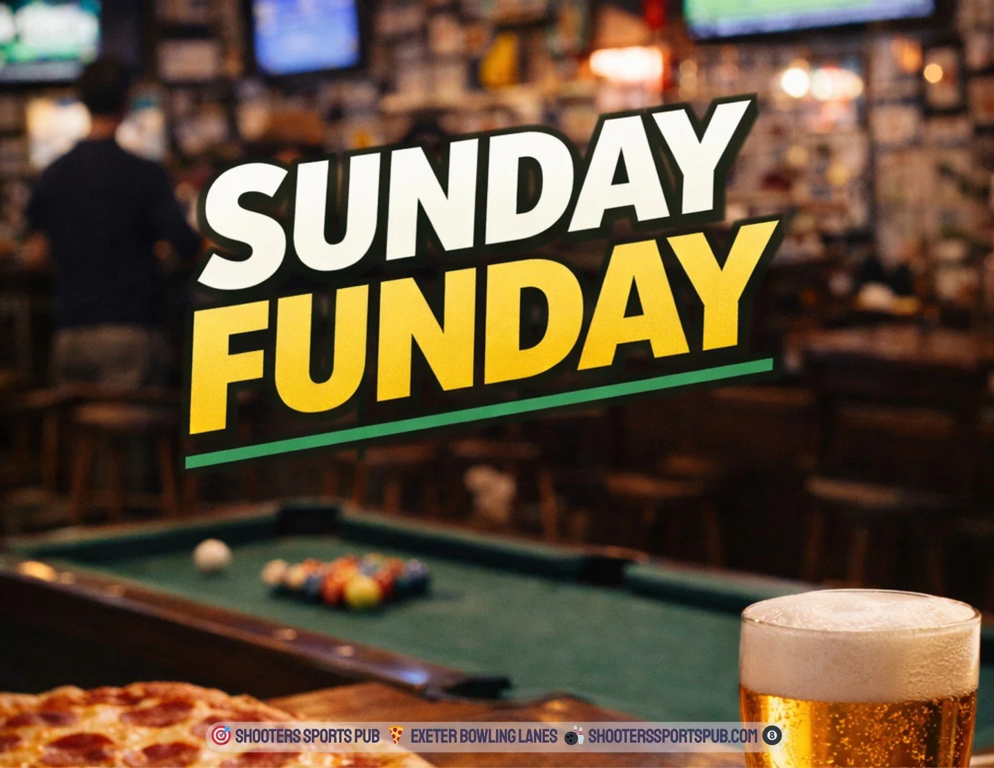 Sunday Funday.⁠
Games are on. ⁠
Kitchen&rsquo;s running. ⁠
Pool tables are open.⁠
Welcome to Sunday.⁠