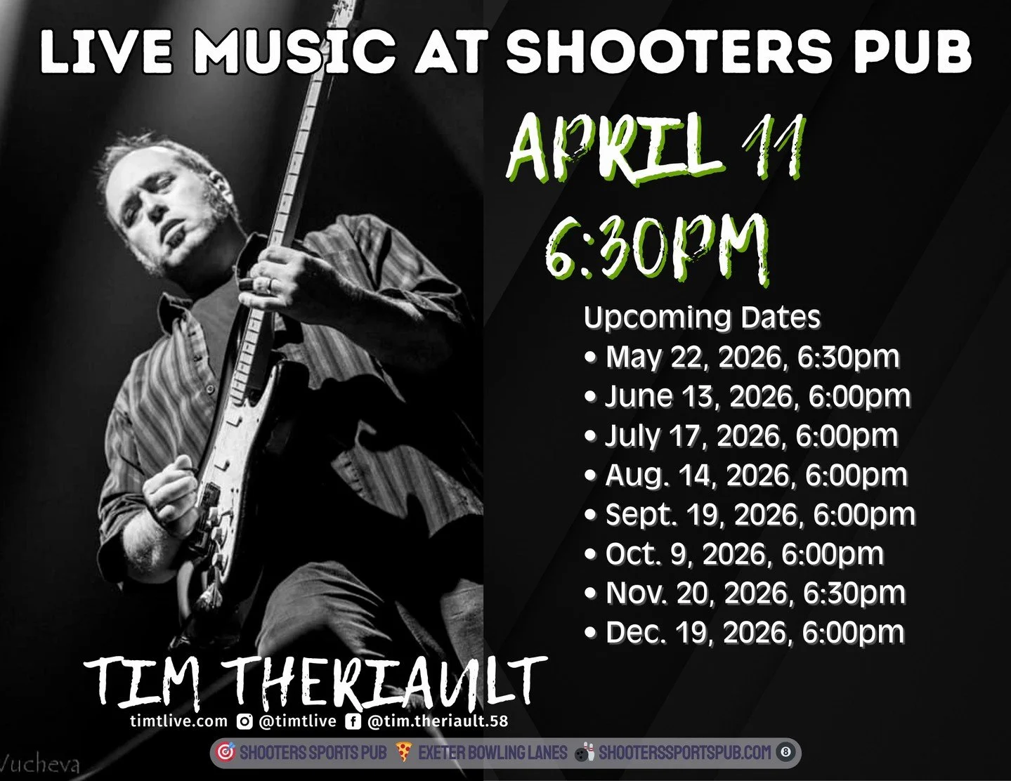 April 11 &ndash; Tim Theriault⁠
April 17 &ndash; Todd Hearon &amp; Friends⁠
May 9 &ndash; John Given and the Mercenaries⁠
That&rsquo;s the run.⁠