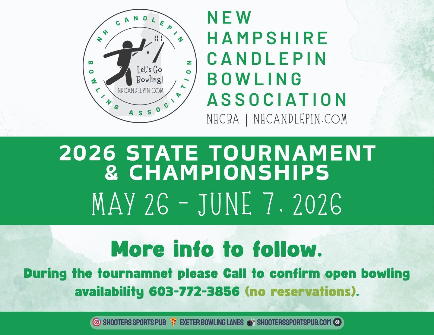 May 26 through June 7⁠
We&rsquo;re proud to host the 2026 New Hampshire Candlepin Bowling Association State Tournament and Championships.⁠
For nearly two weeks, the lanes will be full of serious candlepin. Bowlers who&rsquo;ve been working toward thi