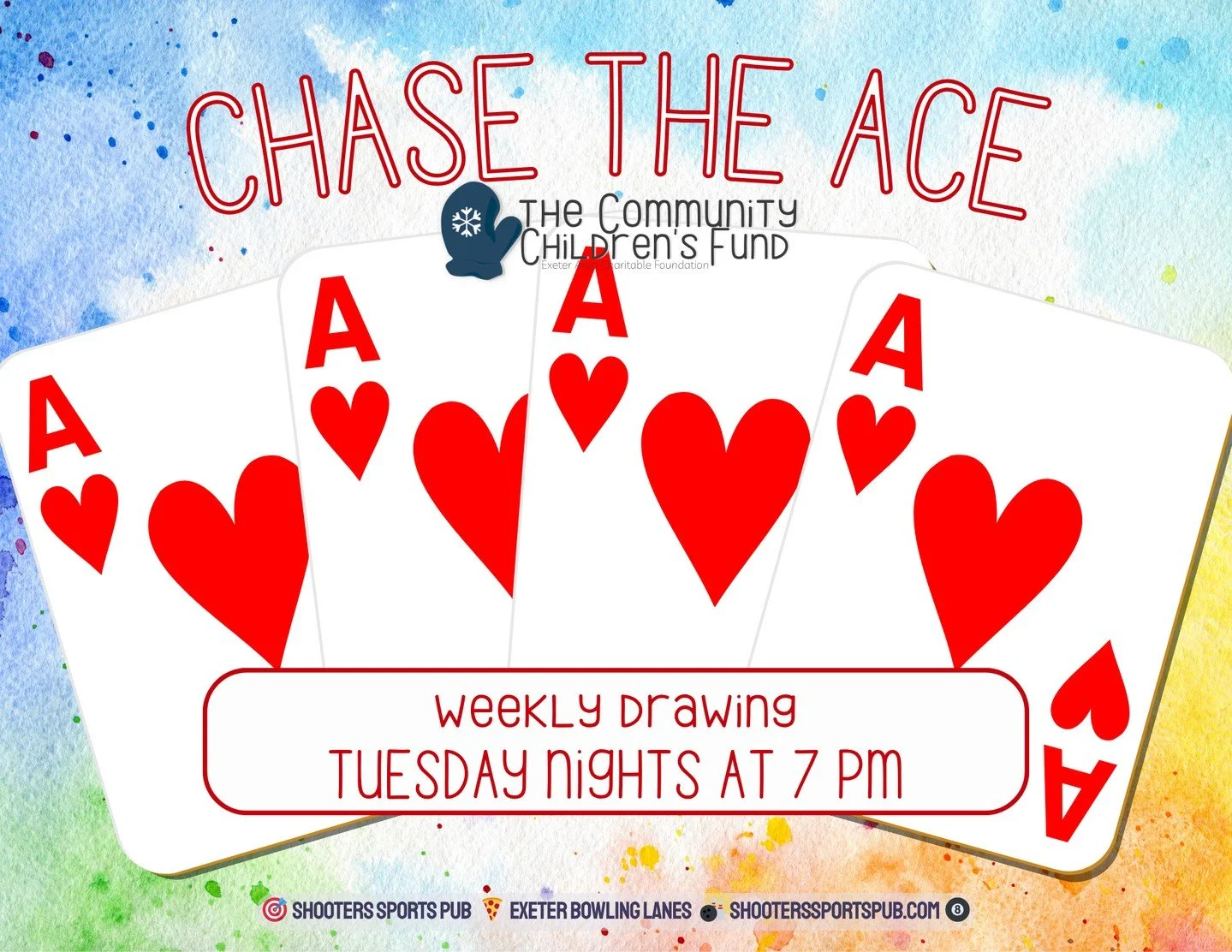 Chase the Ace at 7:00.⁠
$1 tickets in the dispenser. Drawing happens right here.⁠
Still supporting the Community Children&rsquo;s Fund.⁠
Still a good reason to show up on a Tuesday.⁠