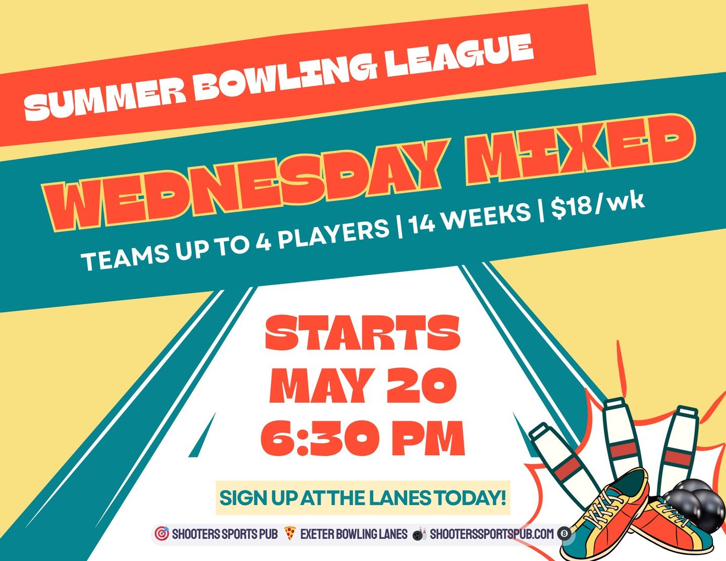 Wednesday mixed league starts June 20.⁠
6:30 start. Teams of four.⁠
⁠
Sign-ups are open at the desk.⁠