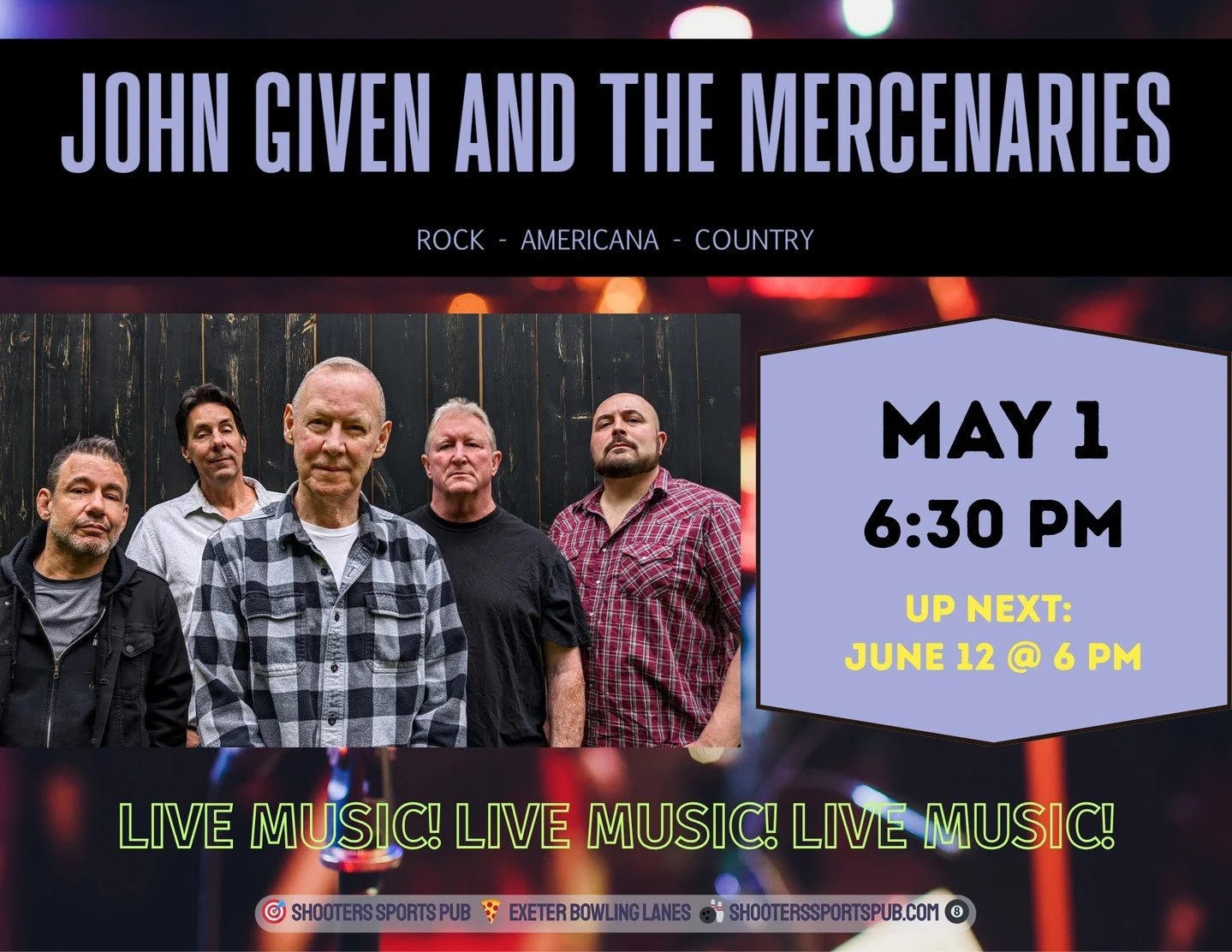 Mark the calendars - ⁠
May 1 &ndash; John Given and the Mercenaries⁠
May 2 &ndash; Brian Walker⁠
May 16 - The Accidentals⁠
May 22 &ndash; Tim Theriault⁠
May 30 &ndash; Todd Hearon &amp; Friends⁠