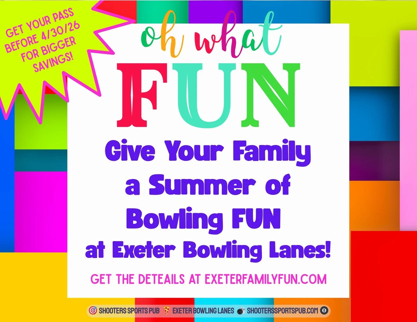 If you were thinking about the summer bowling deal, the extra discount ends April 30.⁠
It&rsquo;s an easy one for families. Different ages, different skill levels, and you can stay for one string or a few.⁠
Details are on the ExeterFUN page.⁠