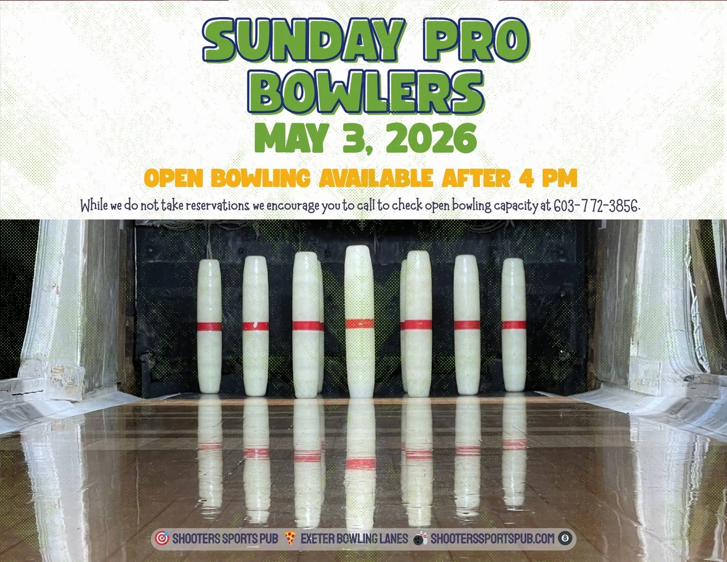 Pro bowlers are in on May 3.⁠
Open bowling starts after 4 PM that day.⁠
Call to check availability 603-772-3856⁠