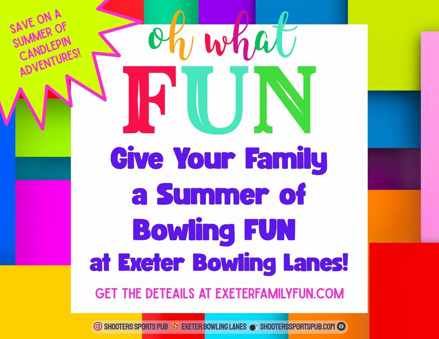 Summer gets long fast.⁠
Hot day, nothing going on, or plans fall through&hellip; the pass gives you a place to go.⁠
It&rsquo;s cool inside, you check in at the desk, and you bowl.⁠
Details are at exeterfamilyfun.com.⁠
