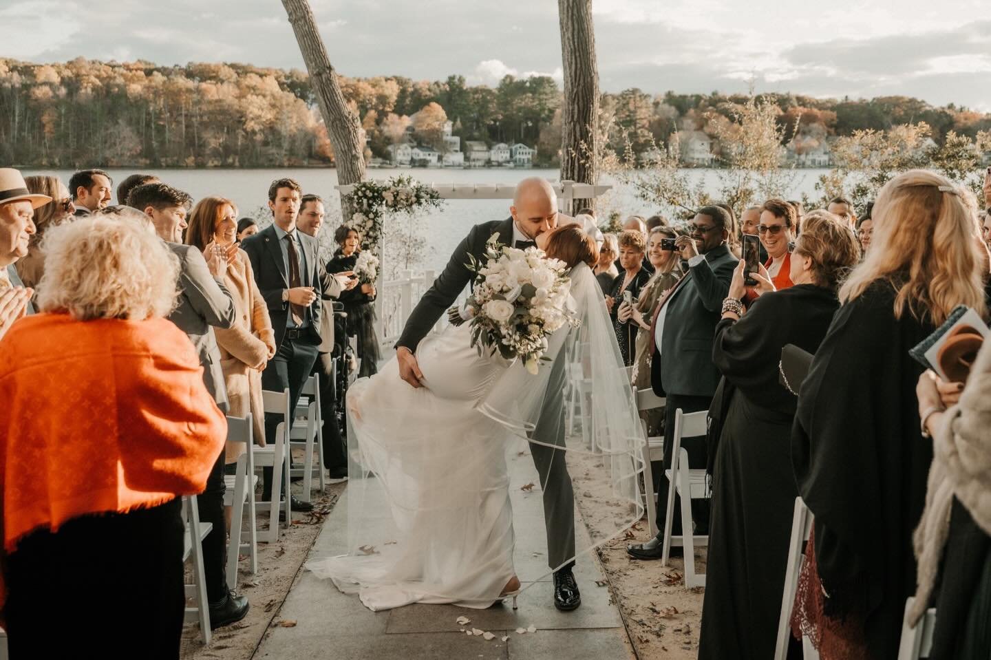 LOOK AT ALL THOSE HAPPY FACES 🥲 I lowkey live for the post-ceremony dip because of the these reactions. ❤️

Venue: @lakepearlwrentham
Photographer: @talesofsonder
Dress: @vows_bridepower by @watters
Florals: @judysvillageflowers
Suit: @theblacktux /