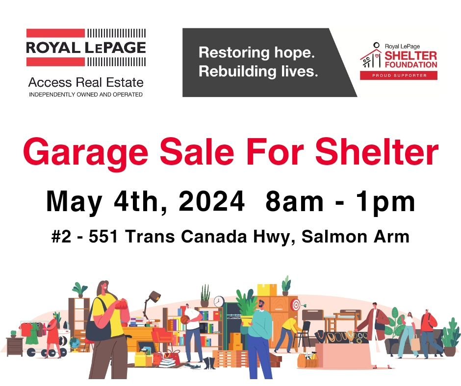 Today is the day! 
Come help support a great cause. &hearts;️

There will be loads of stuff you never even knew you needed! 🤩

#givingback #garagesale #salmonarm #RoyalLePage #garagesaleforshelter #royallepageshelterfoundation #shuswap