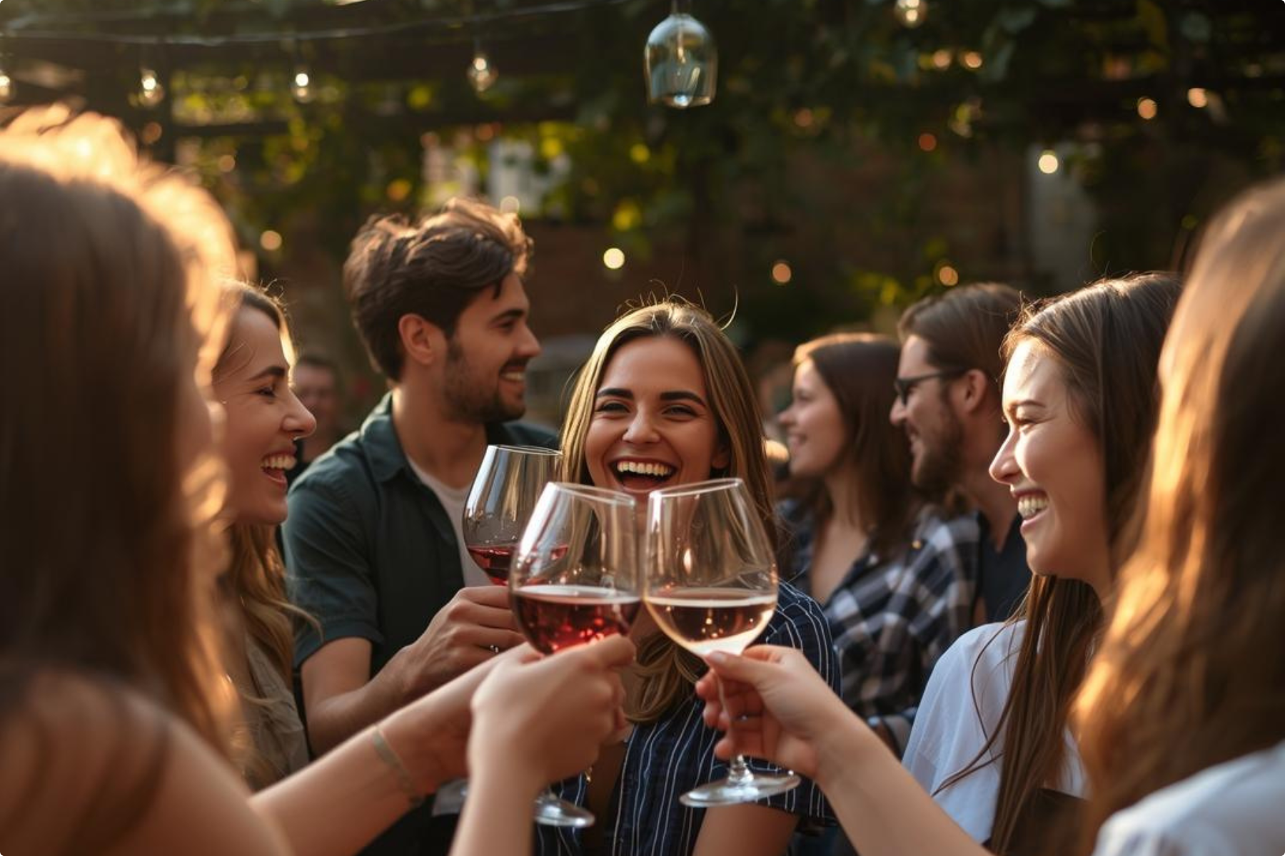 Group of people cheersing a glass of wine