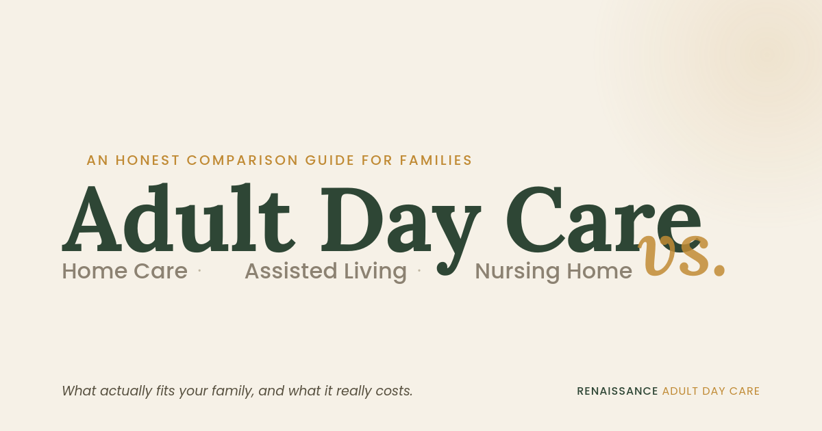 Adult Day Care vs Home Care, Assisted Living, Nursing Home