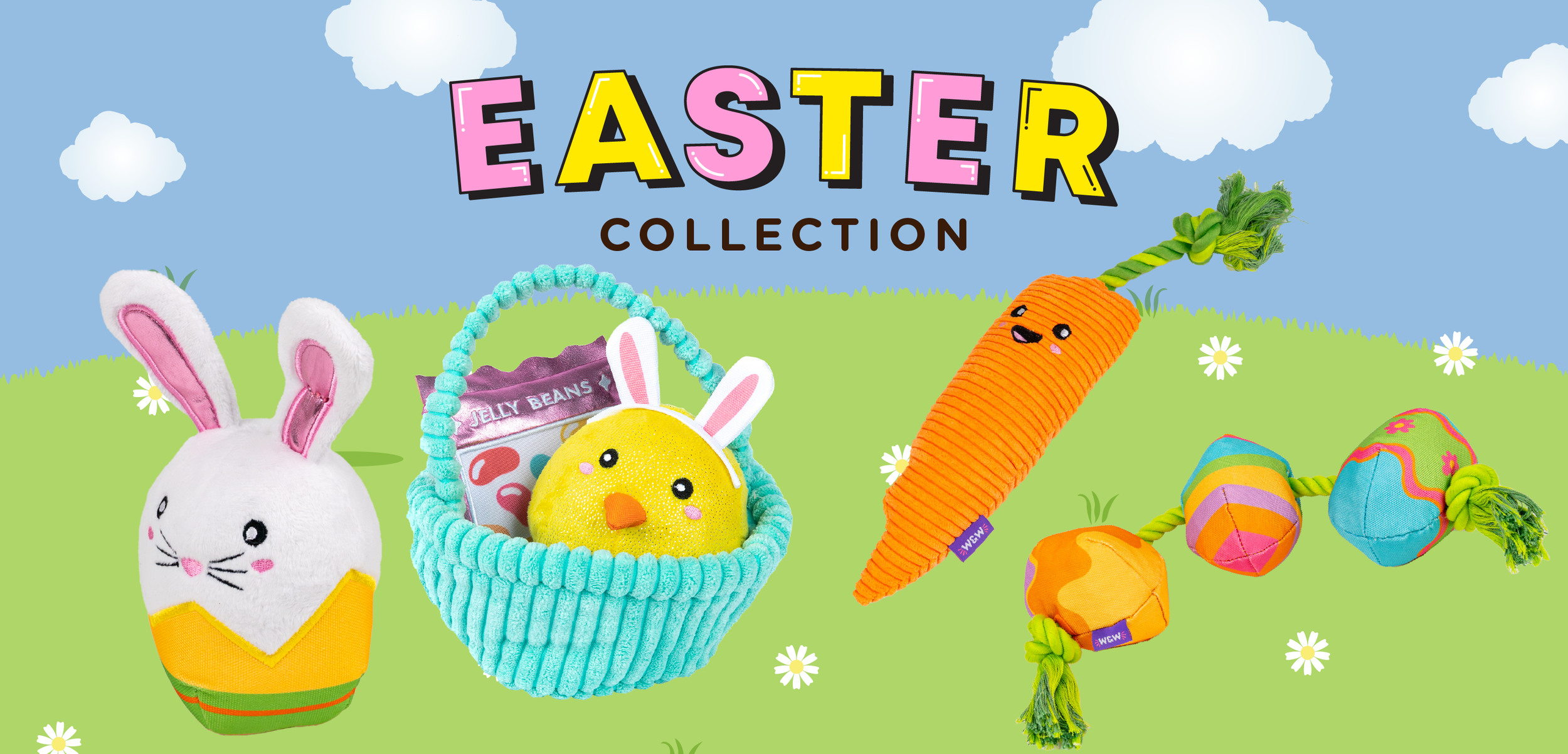 Easter dog toys: Bunny, Easter Basket, Carrot, Easter egg rope toy