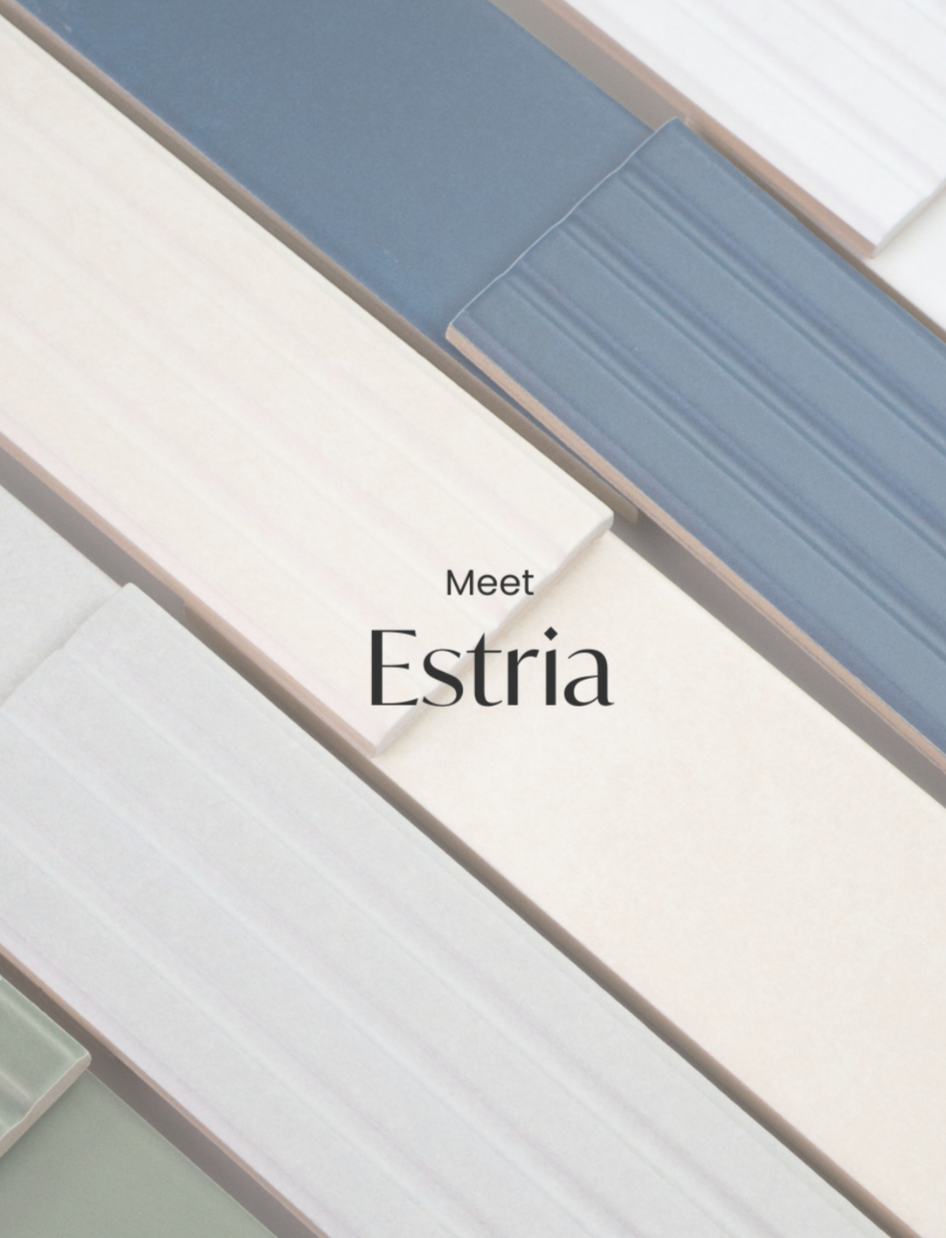 The Estria Collection. Available in five elevated colors both flat and striated relief options, mix and match these matte wall tiles.