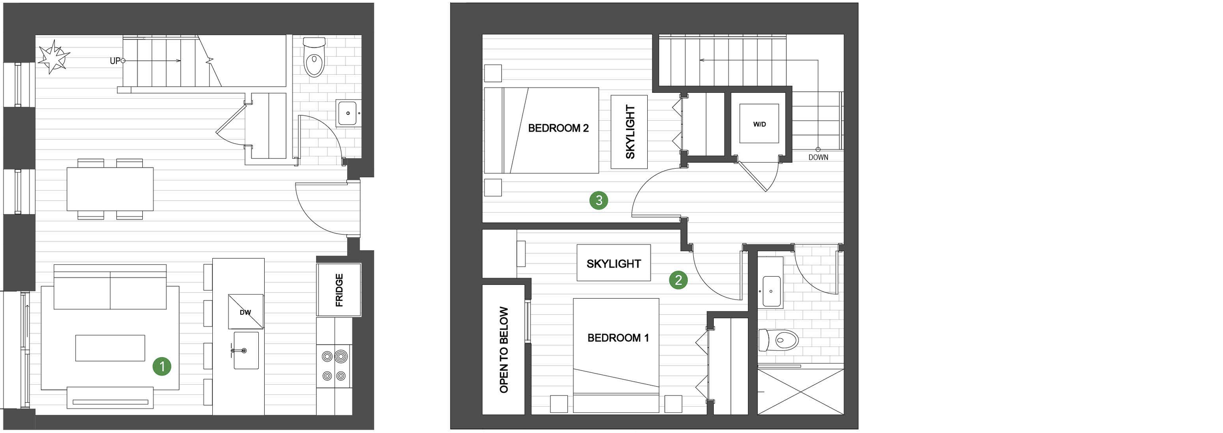   UNIT 02  2 BEDROOM / 1.5 BATH DUPLEX +OFFICE NICHE 1078 SQUARE FEET   REQUEST INFORMATION / APPLY FOR THIS UNIT   