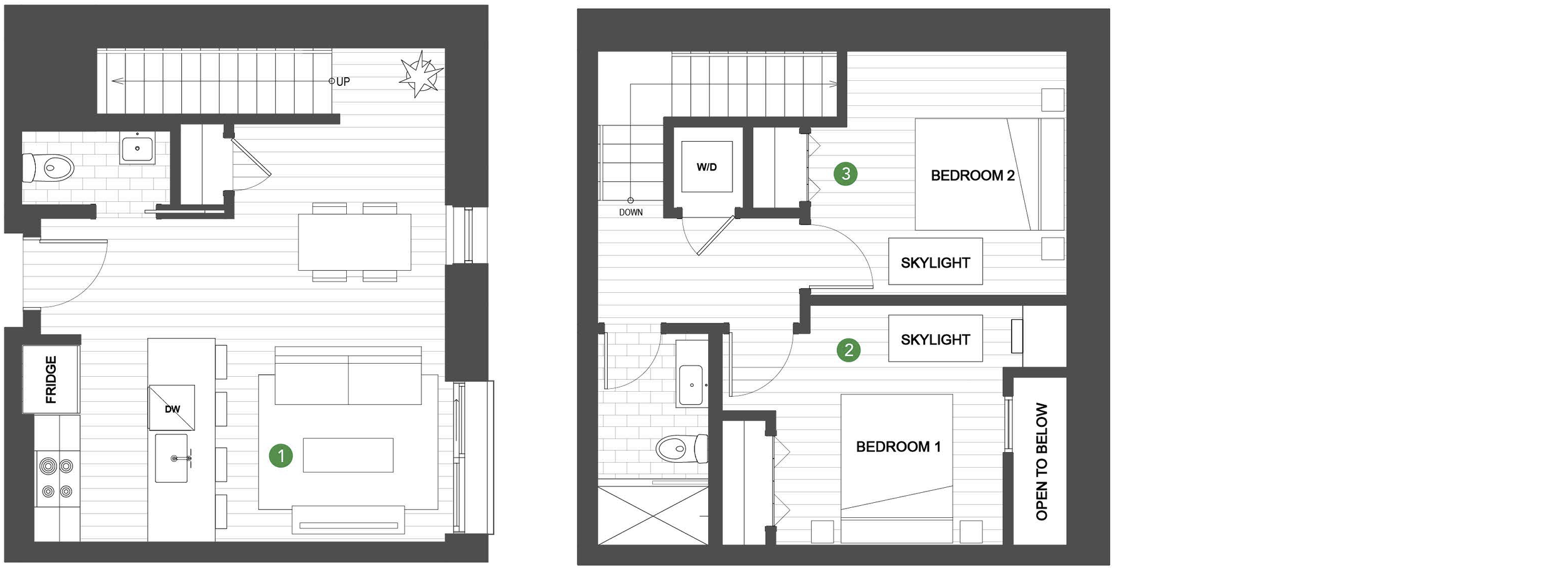   UNIT 01  2 BEDROOM / 1.5 BATH DUPLEX +OFFICE NICHE 1042 SQUARE FEET   REQUEST INFORMATION / APPLY FOR THIS UNIT   
