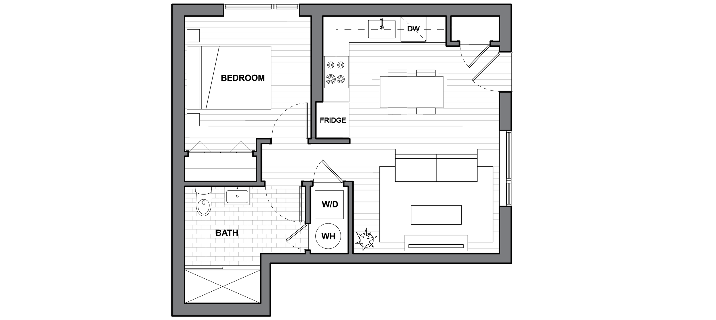   UNIT 101  1 BEDROOM / 1 BATH 556 SQUARE FEET 