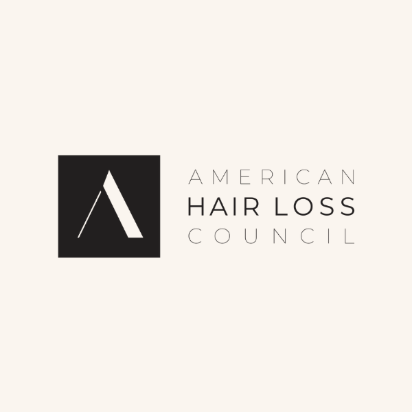 Logo of the American Hair Loss Council featuring a stylized black square with a white stylized letter A, alongside the organization name in minimalist black text.