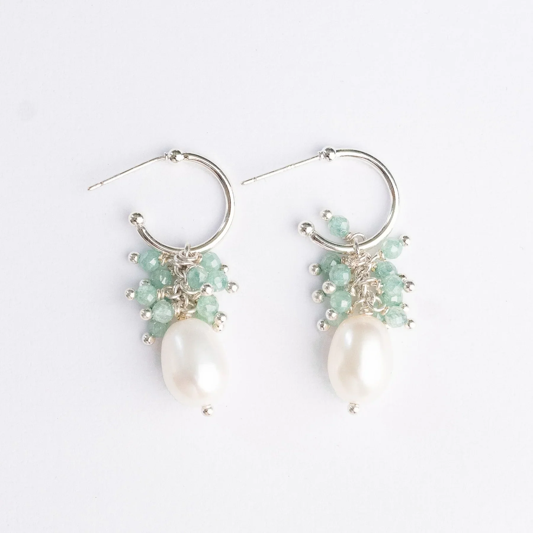 Pearl with Gem cluster Silver hoop.webp
