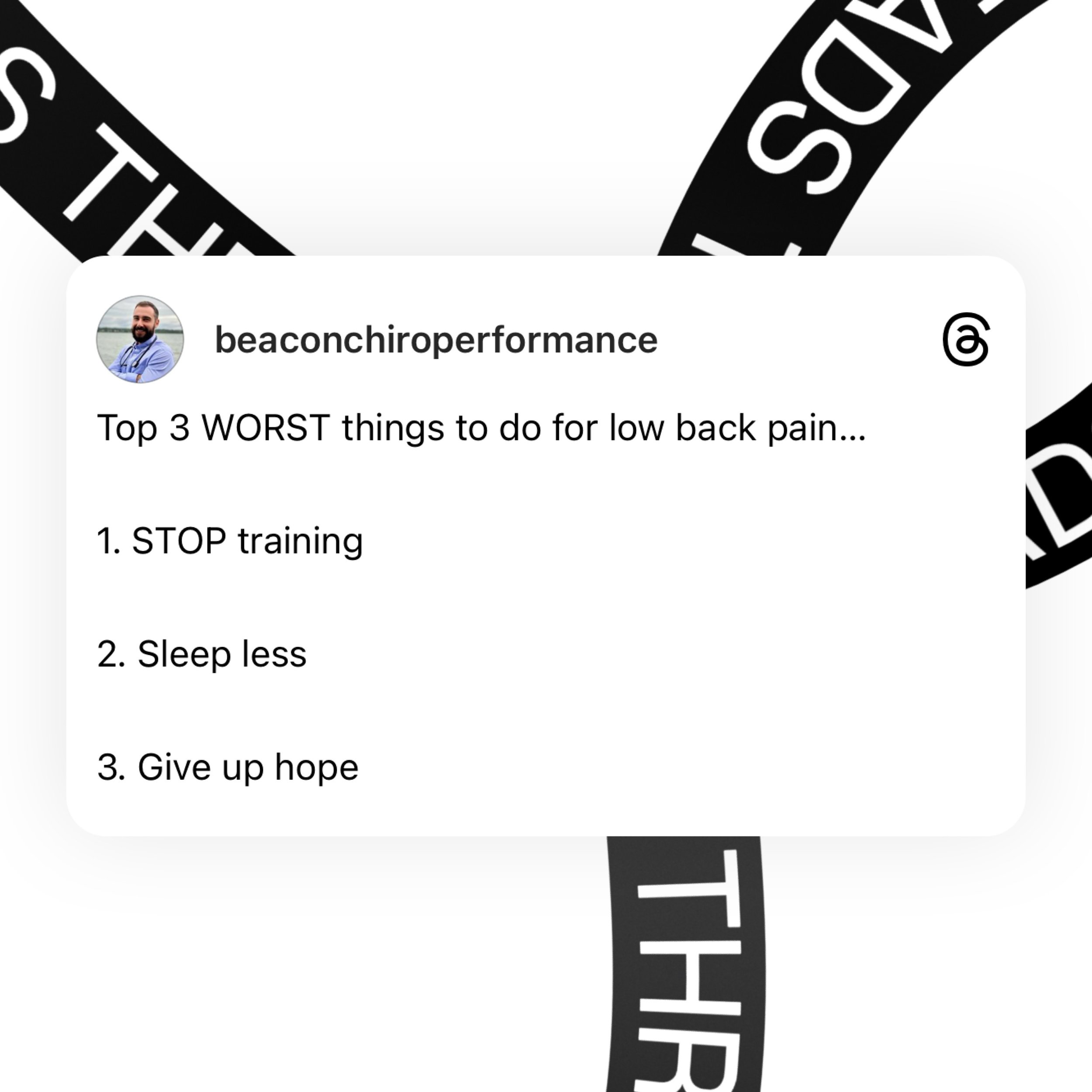 If I was going to tank low back rehab, this is exactly what l&rsquo;d do...

Take home message: DO NOT neglect these things!

#rehab #chiropractor #lowbackpain #deadlift #hope #strong #train #lift #gym #crossfit #run #smallbusiness