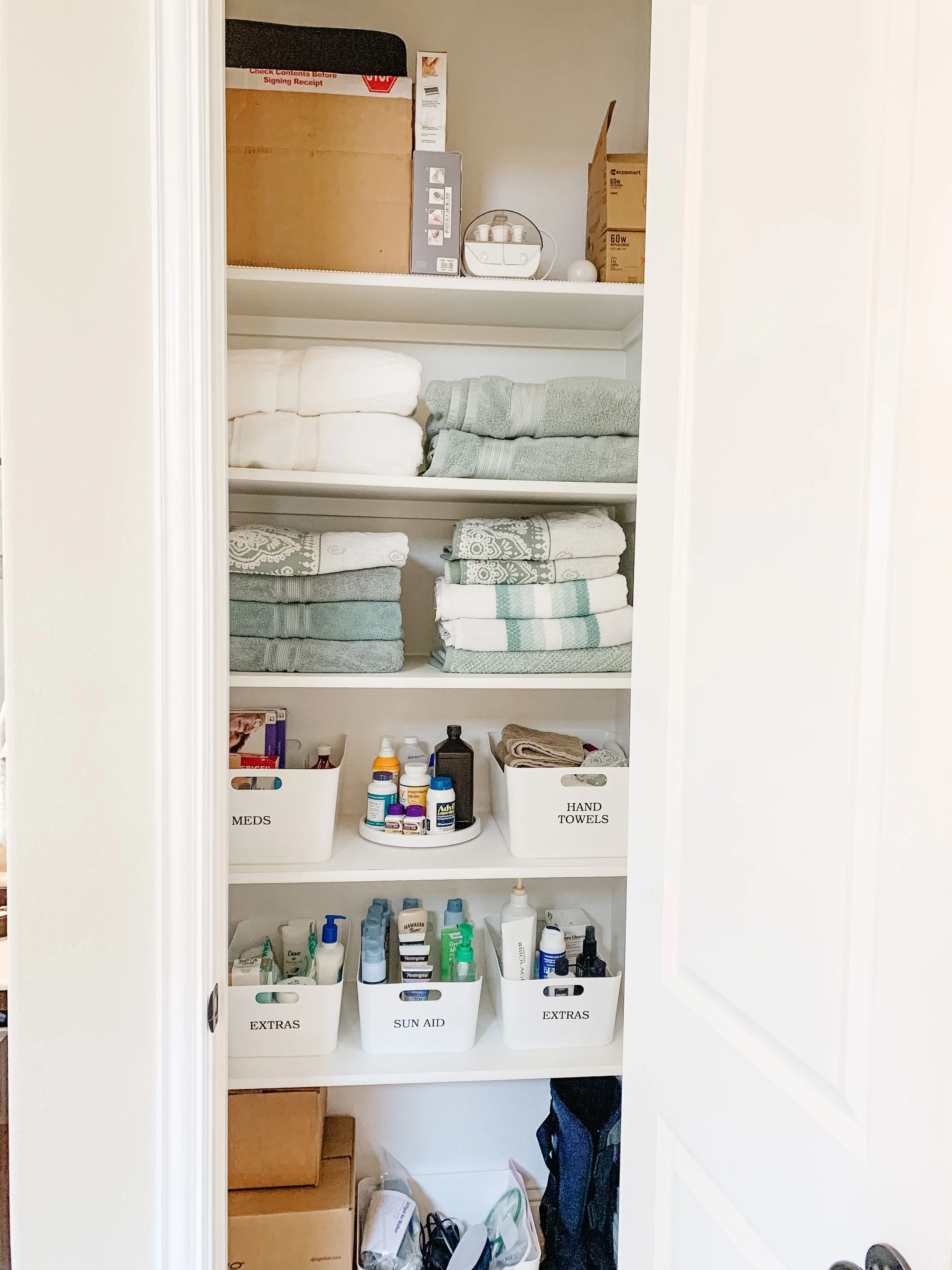 organized bathroom closet