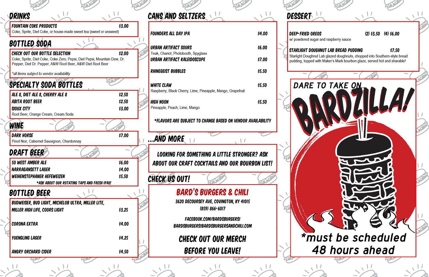 Our Menu — Bard's Burgers & Chili