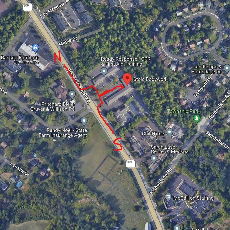 Aerial map showing the final approach to Stoic Bodywork