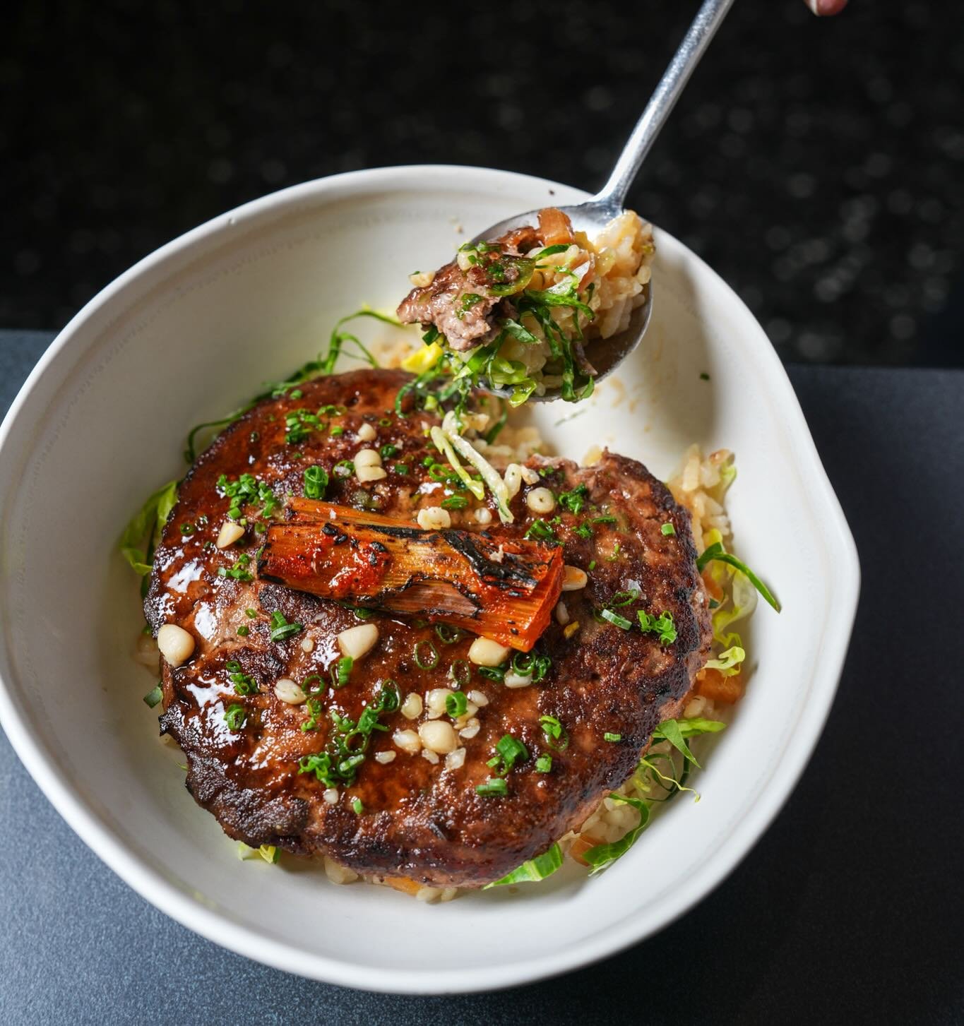A comforting bite: shortrib patty, rice, fermented soy emulsion, and the perfect crunch of pickled Korean radish.

#Naro #NaroNYC #NYCRestaurants