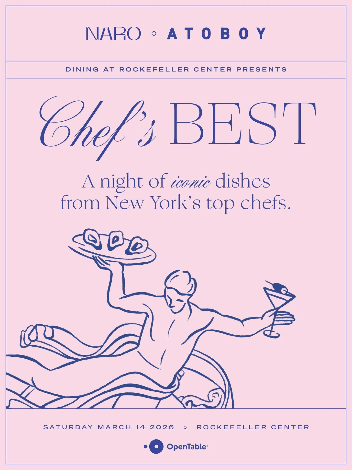 Join us at NARO in Rockefeller Center on March 14 for a one-night collaboration with our sister restaurant, Atoboy.

As part of the Chef&rsquo;s Best Dining Series, we&rsquo;ll offer a $95 prix-fixe menu featuring signatures from both kitchens, inclu