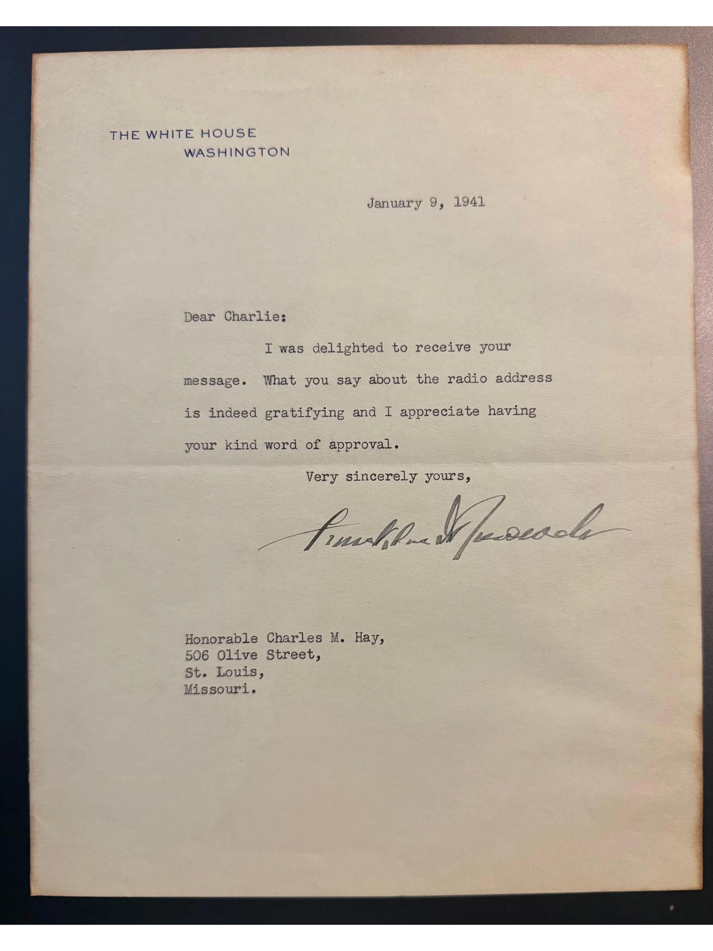 Franklin D. Roosevelt 1941 Typed Letter Signed as President - Referencing His "Arsenal of Democracy" Radio Address
