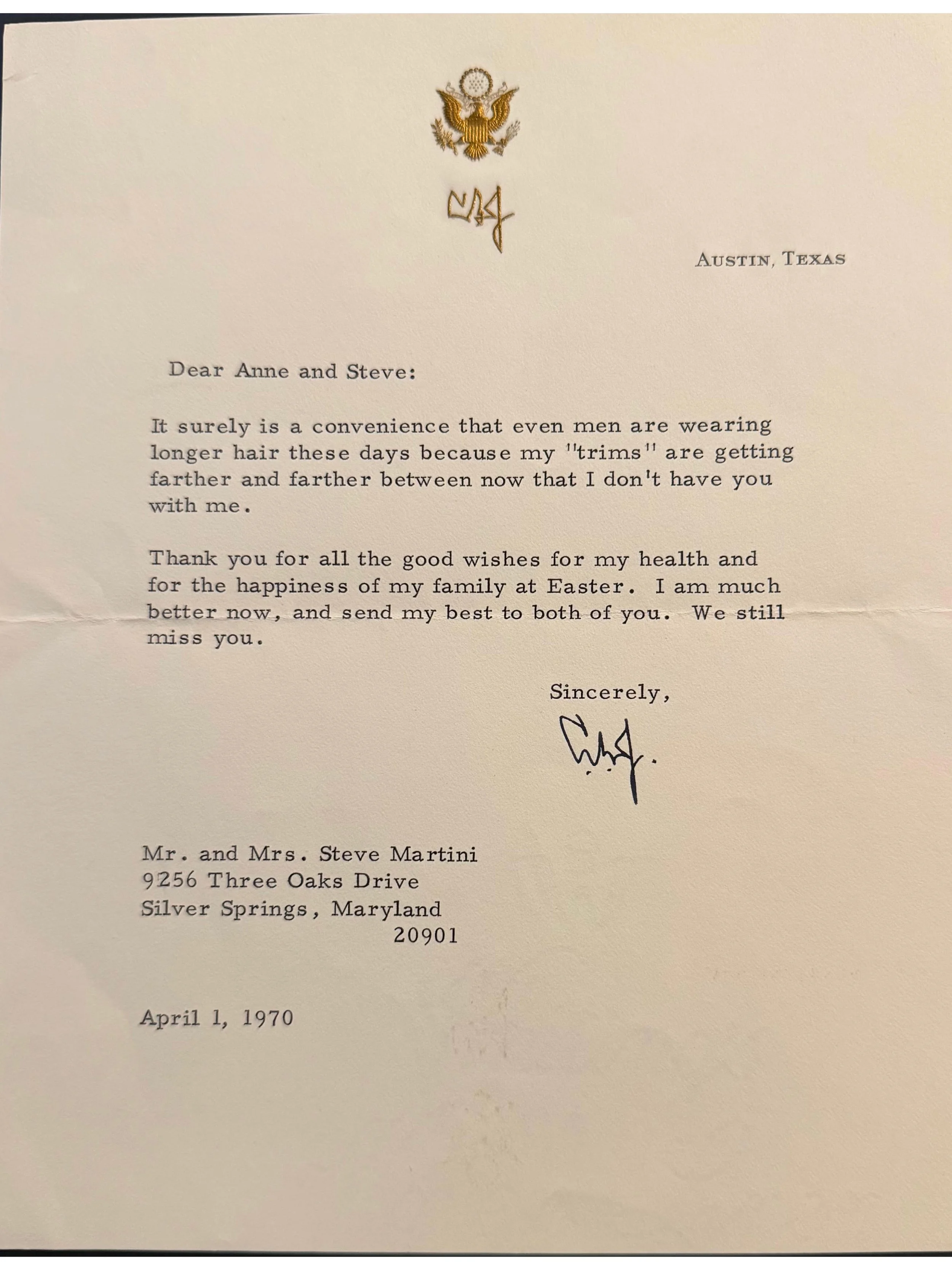 Lyndon B. Johnson 1970 Typed Letter Signed - To His Former White House Barber