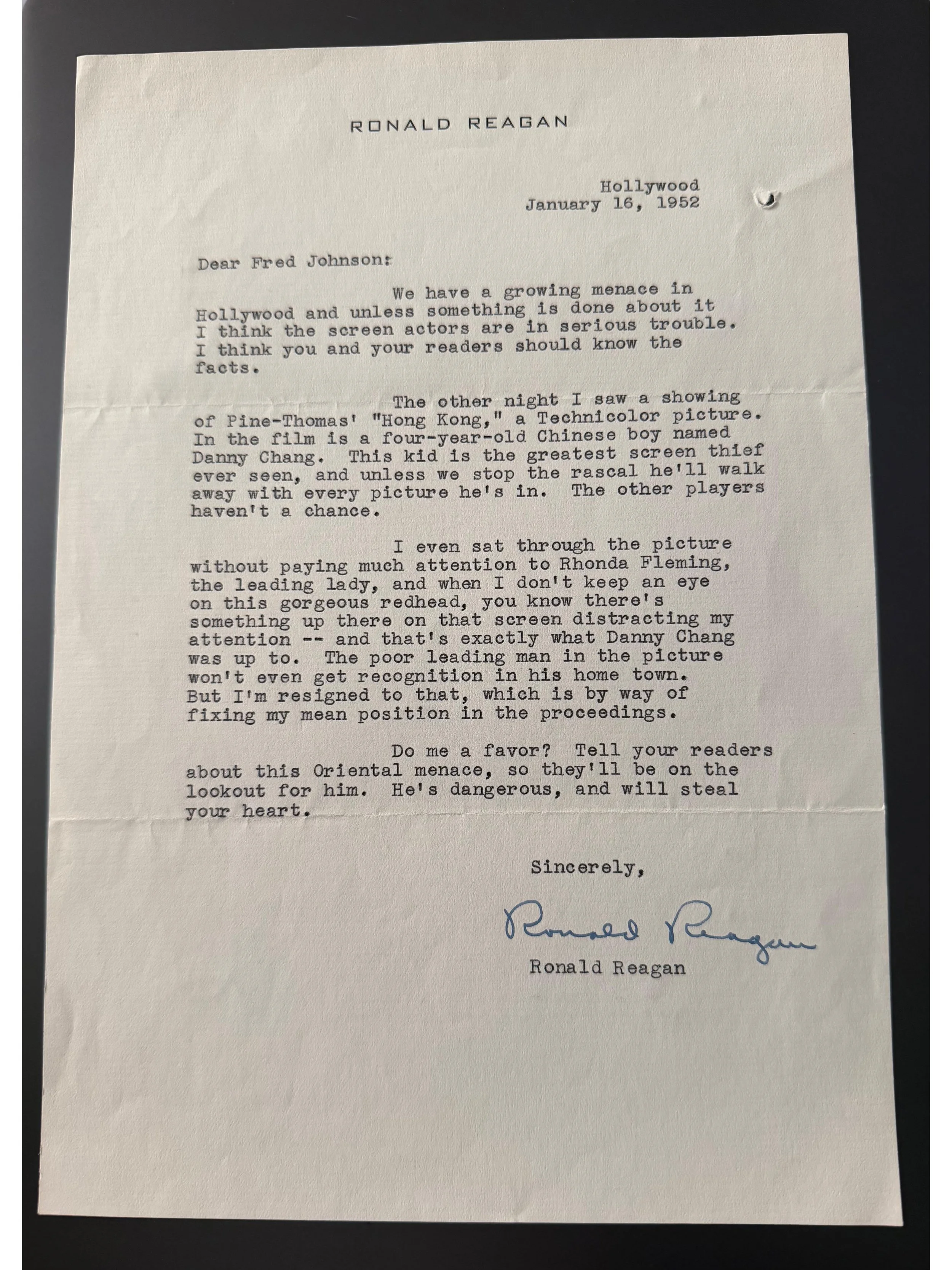 Ronald Reagan 1952 Typed Letter Signed - "Tell Your Readers About This Oriental Menace"