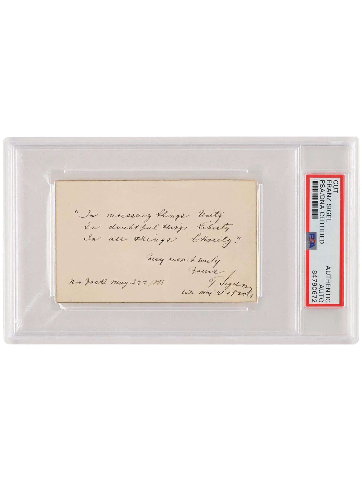 Franz Sigel Autograph Quotation Signed - German Union Major General