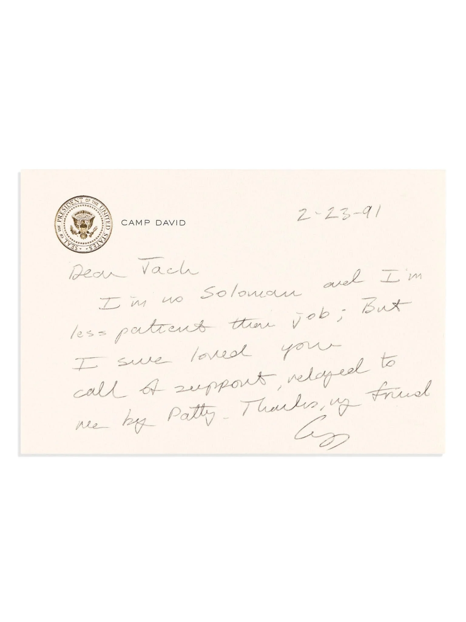 George H.W. Bush 1991 Autograph Letter Signed as President - From Camp David - During Gulf War