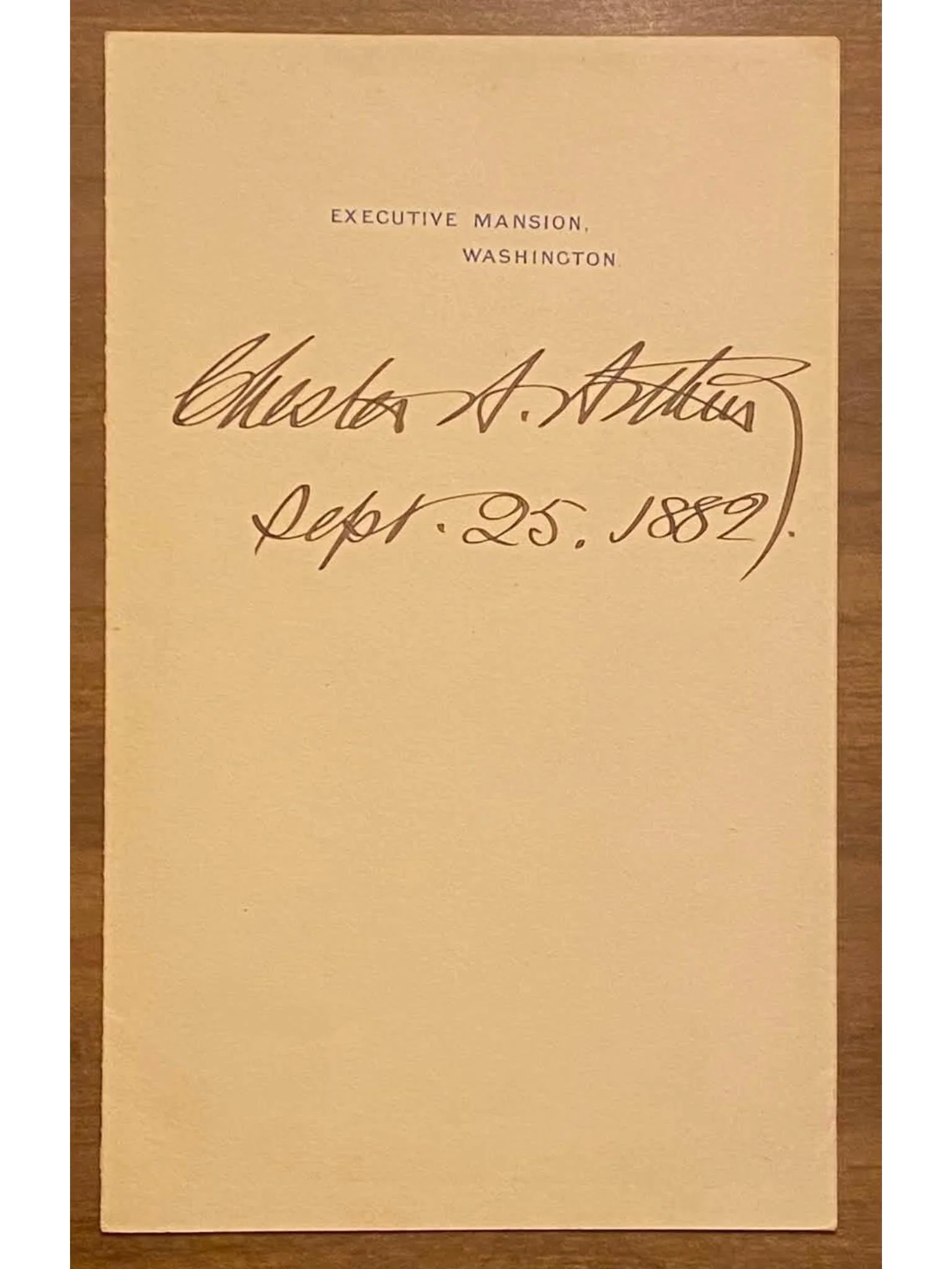 Chester A. Arthur Signed Executive Mansion Stationery