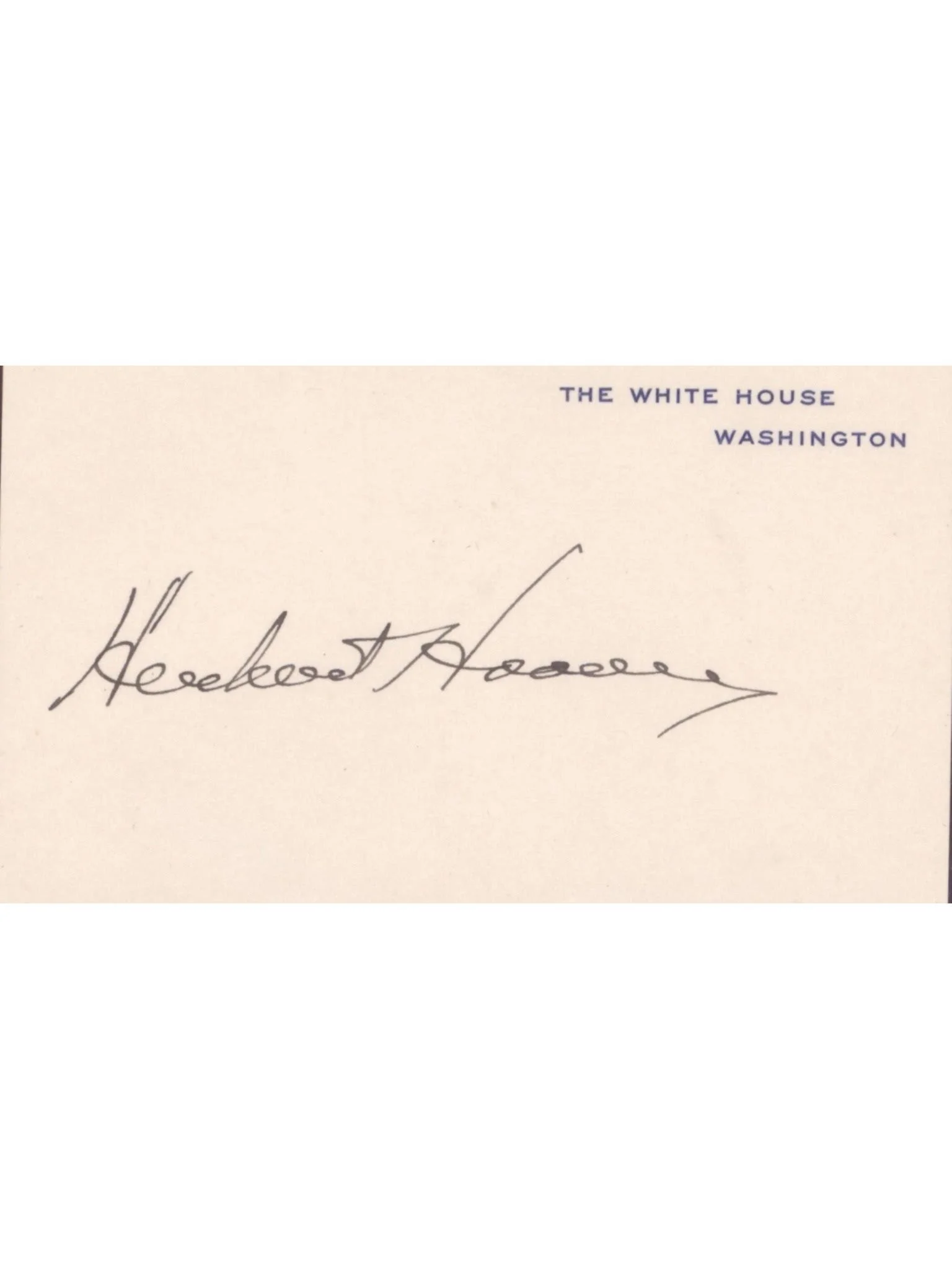 Herbert Hoover White House Card Signed as President