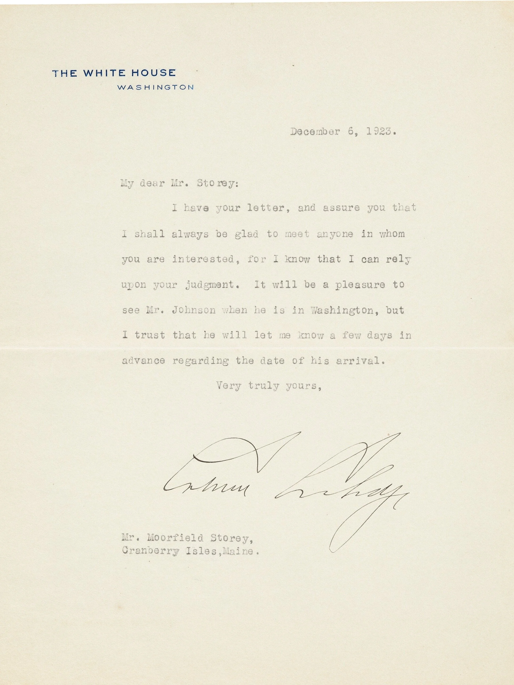 Calvin Coolidge 1923 Typed Letter Signed as President
