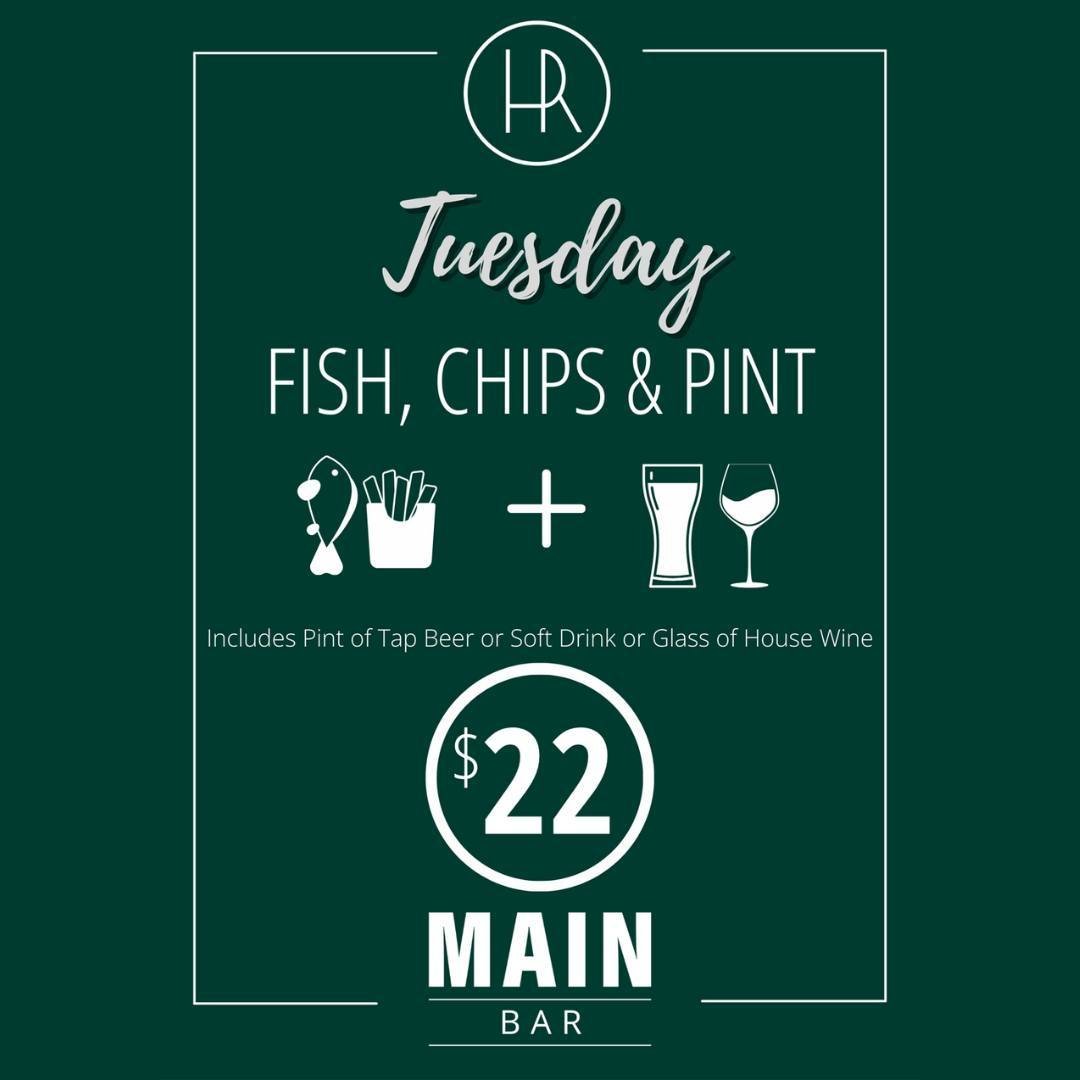 Wondering what to do for dinner? Come get one of our Meal Deals. Fish 🐟, Chips and a House Wine🍷, Pint 🍻, or Soft Drink for $22.
Check out the other deals on this week from the link in our bio!