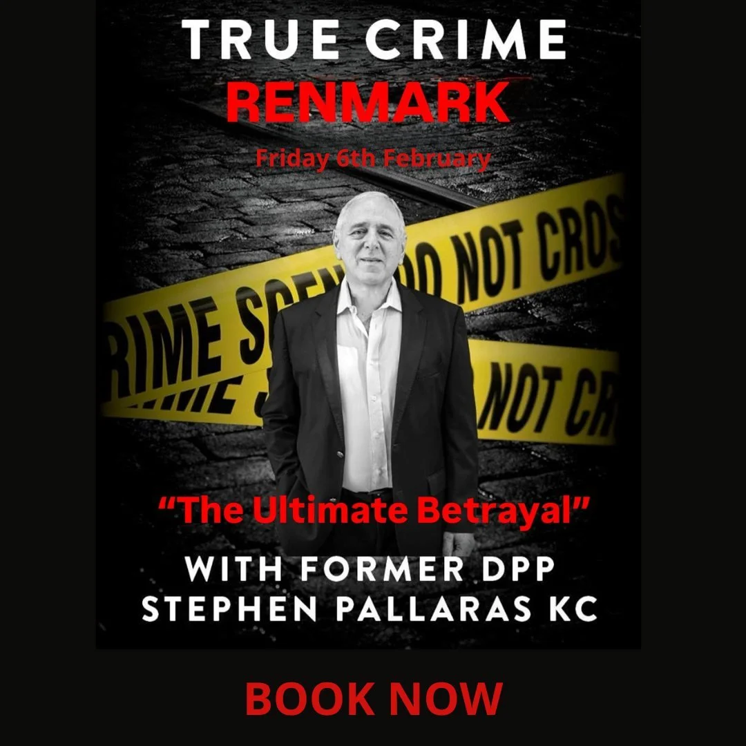 This Friday is True Crime Night with Stephen Pallaras KC 

Join us for an in-depth, behind-the-scenes account of a shocking South Australian family murder case, presented by the trial prosecutor himself.

Stephen Pallaras KC is one of Australia&rsquo
