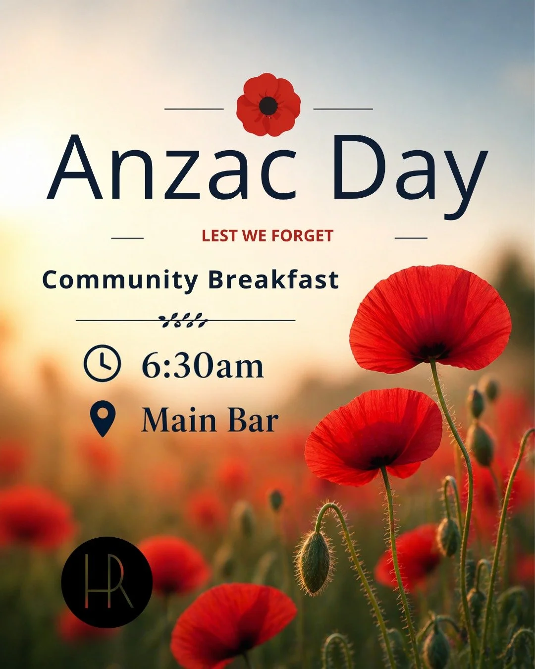 As ANZAC Day approaches, we take a moment to reflect and remember those who served and sacrificed.
Lest we forget.

Following the dawn service, we will be hosting a Community Buffet Breakfast in the Main Bar from 6:30am.
Self-serve tea and coffee inc