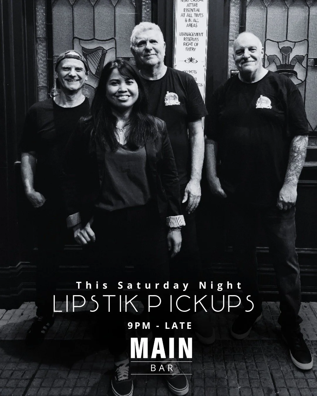 LIPSTIK PICKUPs are hitting the Main Bar 💋

Bringing the energy, the vibes, and a night that doesn&rsquo;t slow down&mdash;this is your Saturday sorted.

Good music, cold drinks, and a dance floor that fills fast.

From 9pm. See you there. 

#Saturd