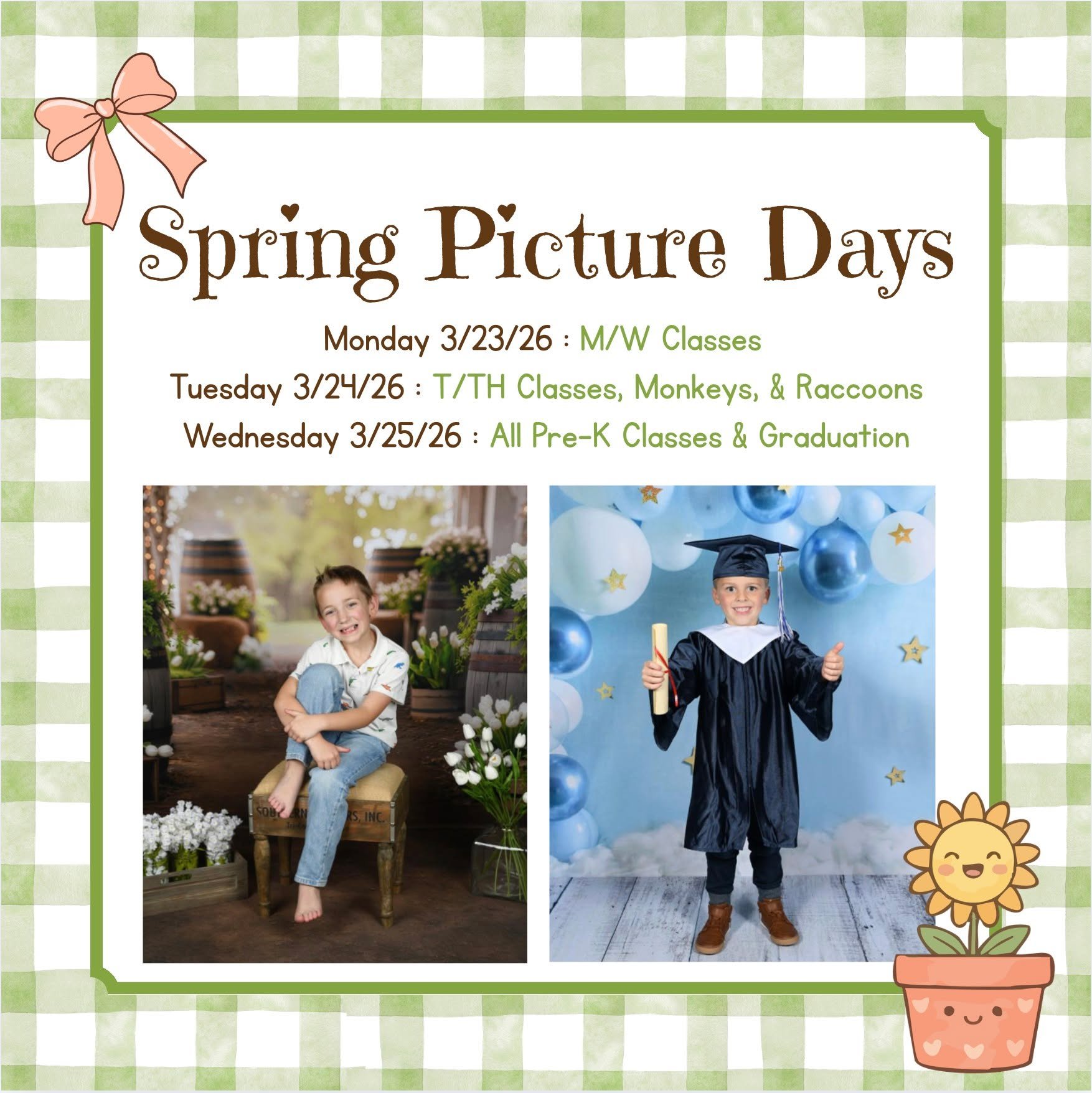 📣 Reminder‼️ 
Big smiles are blooming at the Clubhouse! 🌸 Spring Pictures start tomorrow! 📸 Send your little one in their favorite spring outfit and we&rsquo;ll take care of the rest. We can&rsquo;t wait to capture these sweet little faces!

#Cros