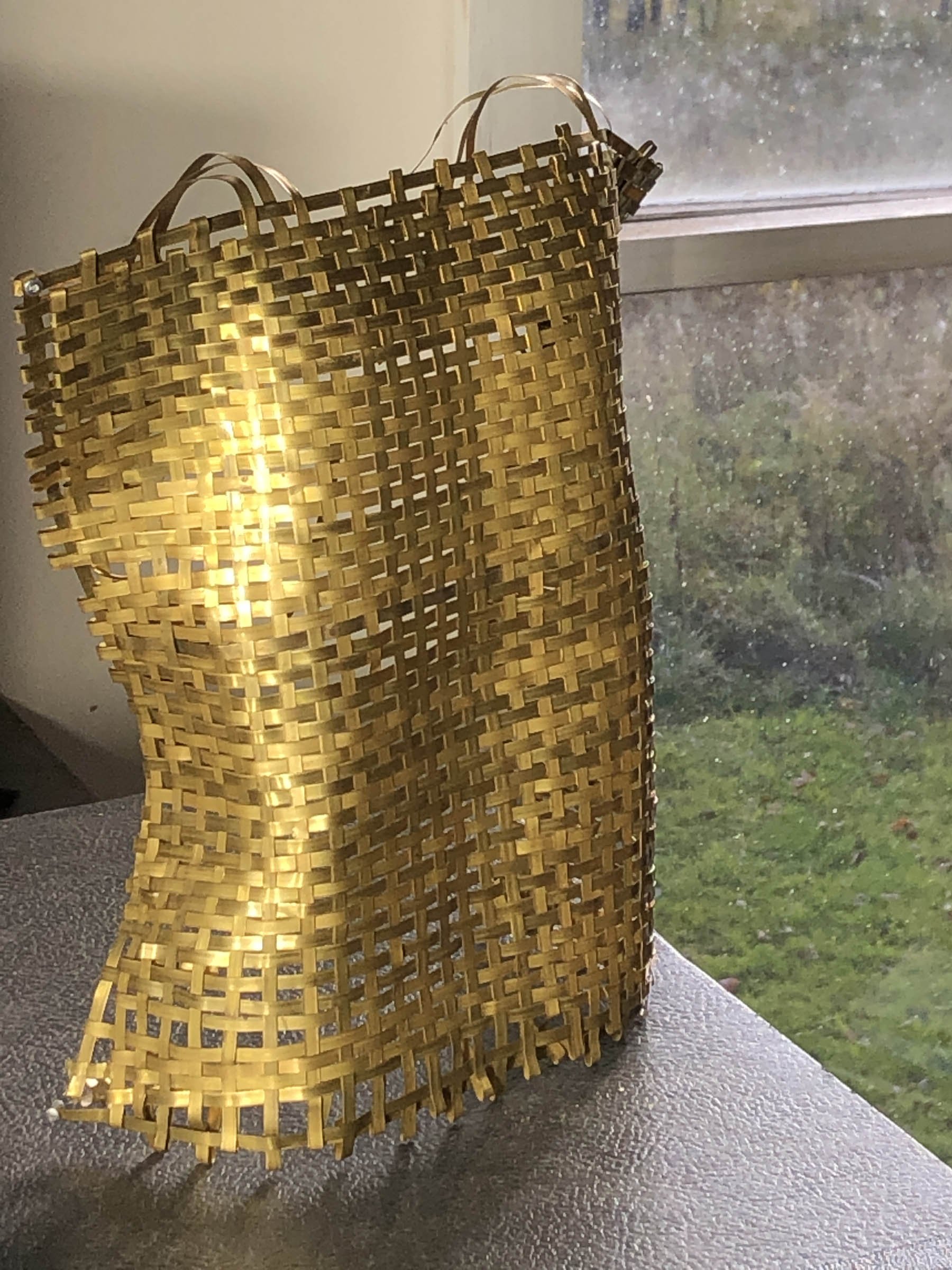 Toddler Breastplate, woven brass strip. 12"H x 10"W