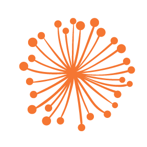An orange illustration of mushroom spores